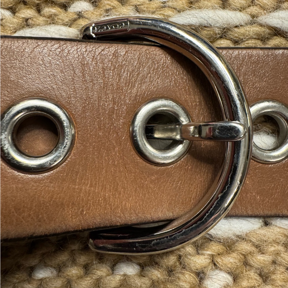 Vintage COACH - Leather Grommet Belt - Brown with Silver Buckle - Size Large - Picture 2 of 10